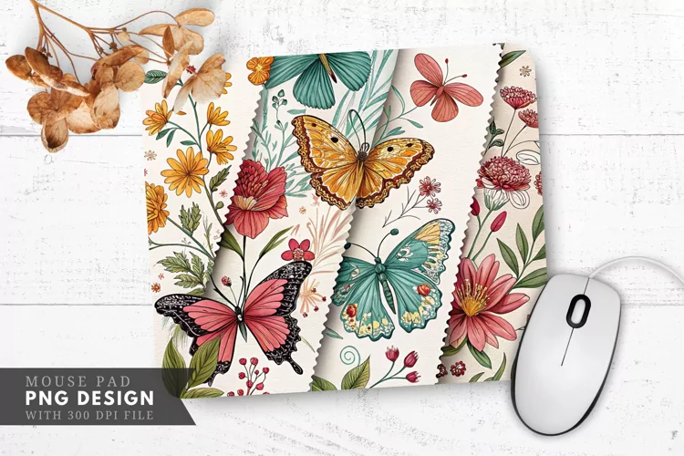 Butterfly Blooms Fabric Swatches Mouse Pad PNG Design
