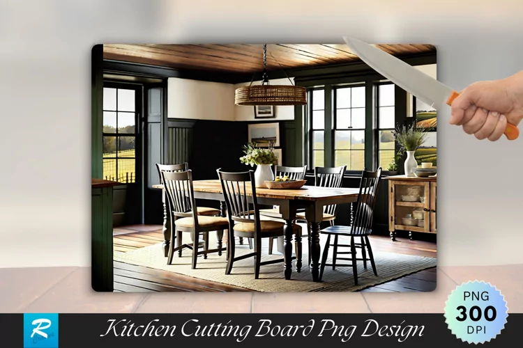 Farmhouse Dining Room with Rustic Charm Cutting Board PNG