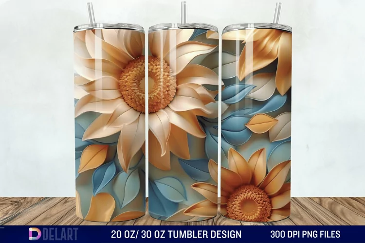 3d Sunflower floral Tumbler Wrap