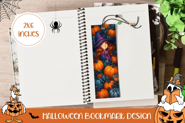 Halloween Bookmark Design, Cartoon Witch Bookmark Template