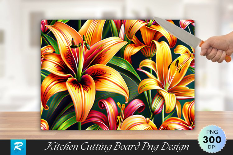 Lily Floral Cutting Board Sublimation Design example image 1