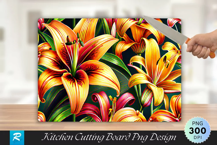 Lily Floral Cutting Board Sublimation Design