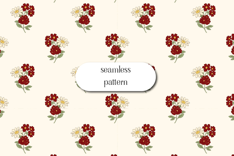 Vintage Floral Seamless Pattern, Daisy Bouquet Repeat JPG