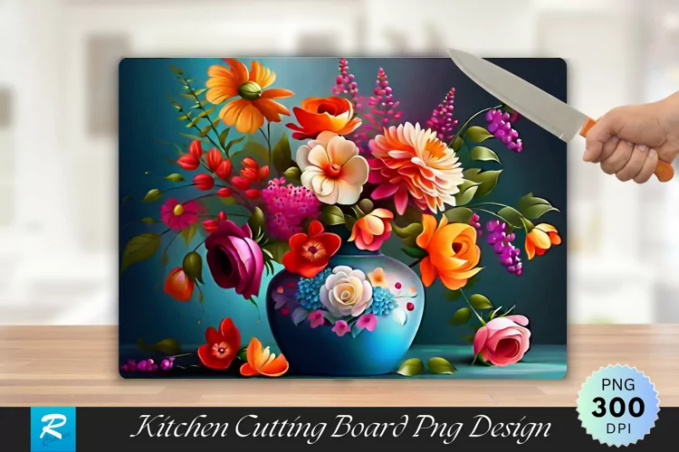Floral Bouquet Blossom Vase Cutting Board Sublimation Design