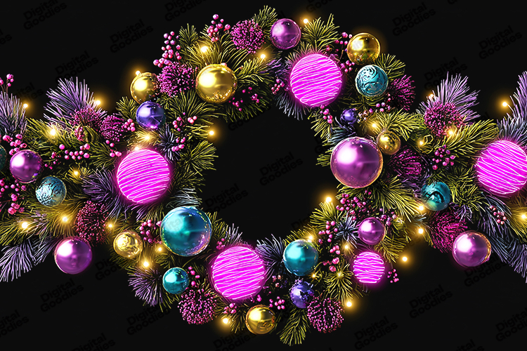 Neon Christmas Wreath Frame Background Holiday Lights Decor