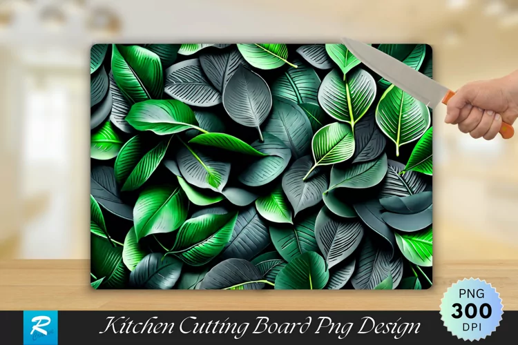 Dark gray Green Leaves Cutting Board Sublimation Design