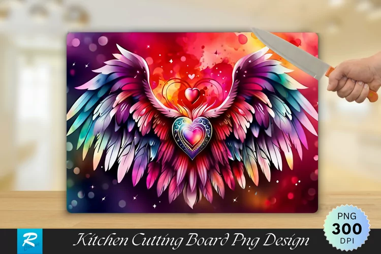 Heart With Wings Cutting Board Sublimation Design