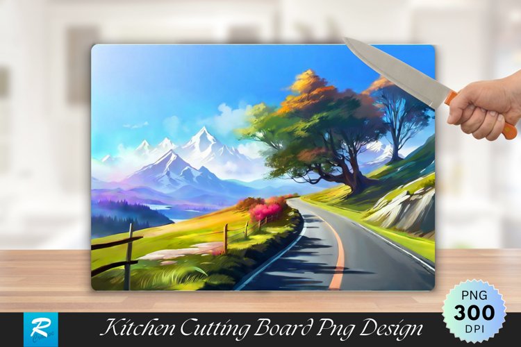 Mountain Road Landscape Cutting Board Sublimation Design