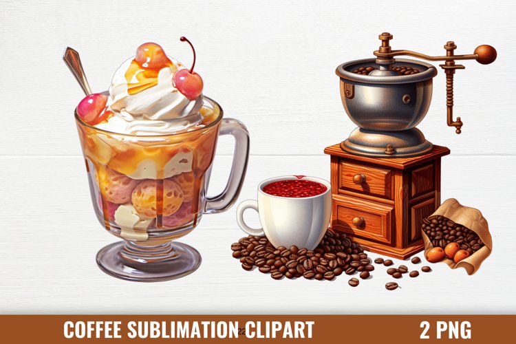 Coffee Sublimation Clipart, Coffee Watercolor Clipart