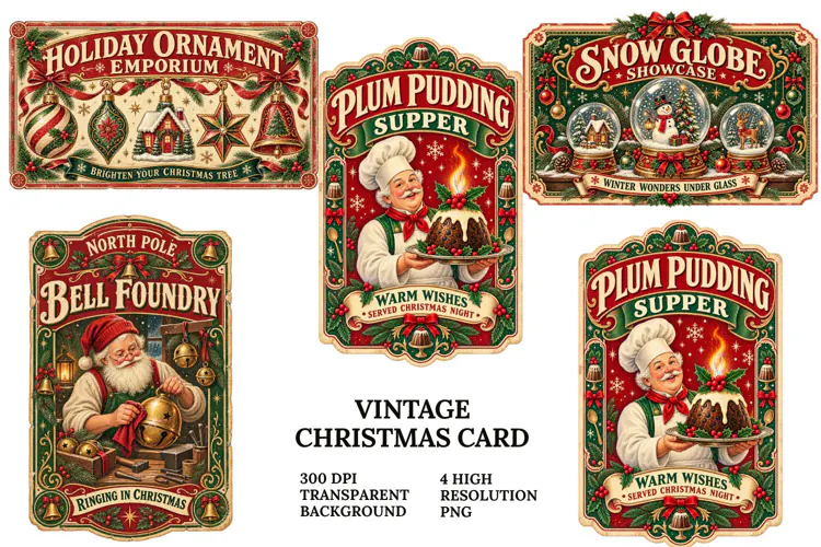 Vintage Christmas Card PNG Snowman Skating Sublimation Craft