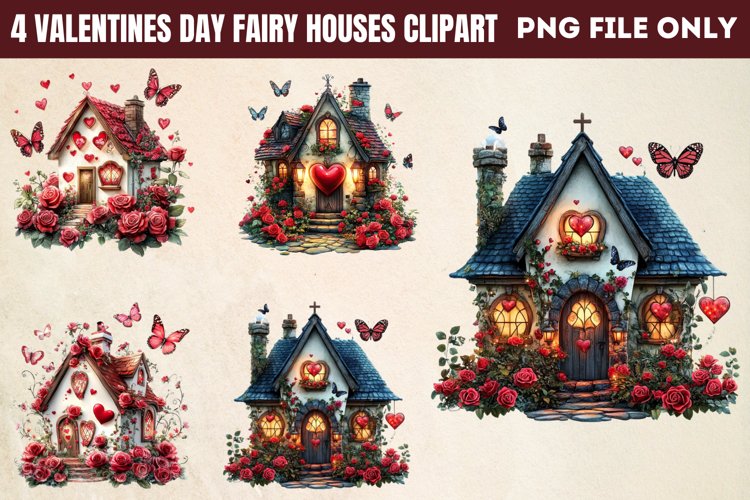Valentines Day Fairy Houses Clipart PNG