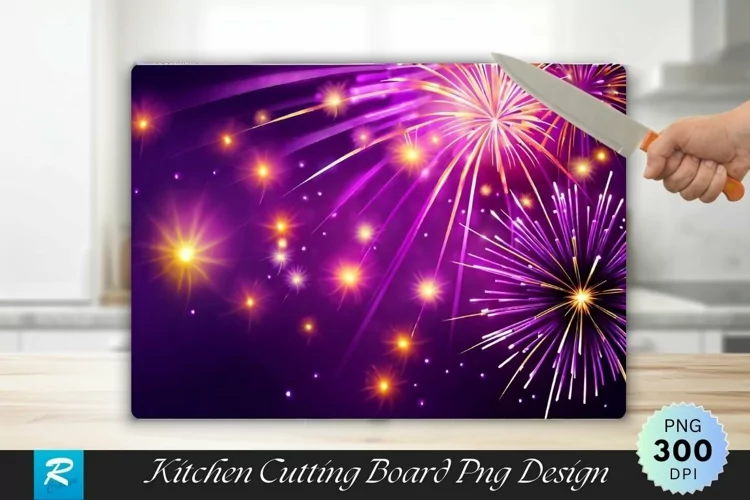 Fireworks in a Purple Cutting Board Sublimation Design