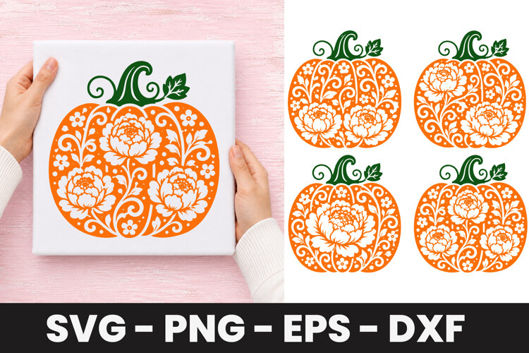 Floral Harvest Pumpkin SVG PNG example image 1