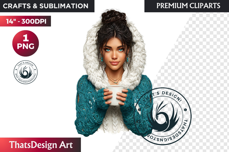 Cosy Winter Aurora Girl Clipart, Fashion Girl PNG