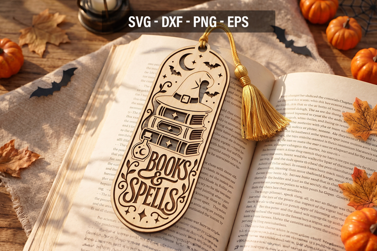 Books & Spells Bookmark SVG, Halloween Witch Bookmark, Spook