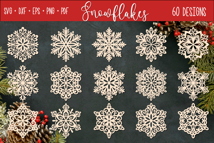 60 Snowflakes laser svg| Christmas Snowflakes ornament