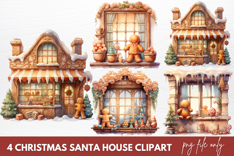 Christmas Santa House Clipart Sublimation