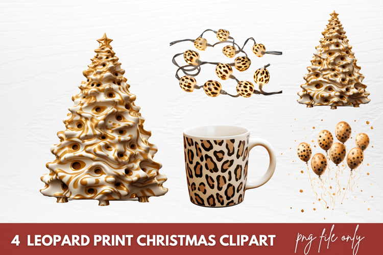 Leopard Print Christmas Clipart Sublimation