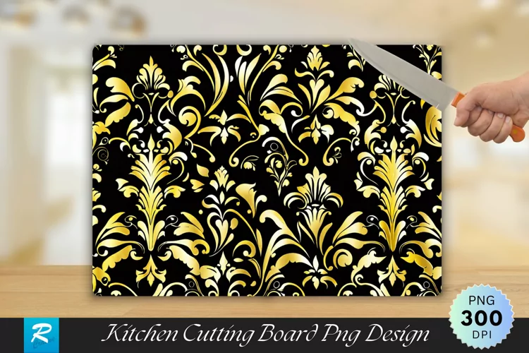 Gold and Black Damask Cutting Board Sublimation Design