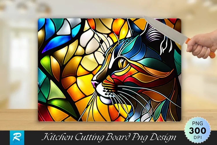 Cat Stained Glass Cutting Board Sublimation Design