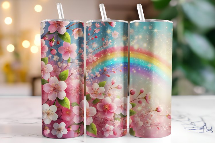 Flowers & rainbow Tumbler Wrap | Sublimation | Tumblers
