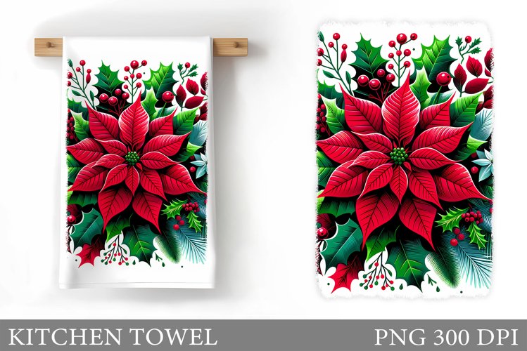 Poinsettia Kitchen Towel. Christmas Kitchen Towel Design