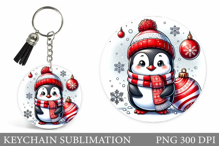 Christmas Penguin Keychain. Christmas Keychain Design