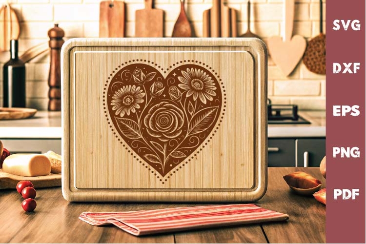 Valentines Day Cutting Board SVG, Vintage Roses Laser file