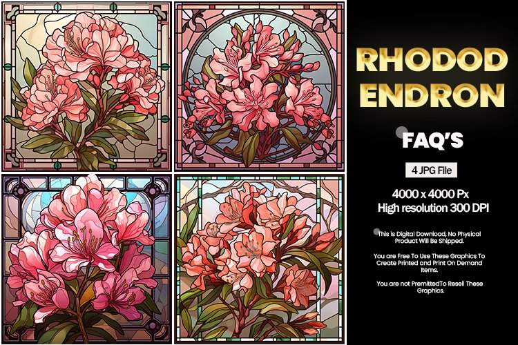 Stained Glass Rhododendron Square Coaster - 04 Variations example image 1