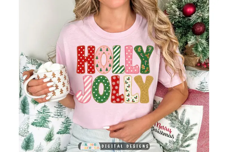 Holly Jolly PNG | Preppy Christmas Patchwork Sublimation