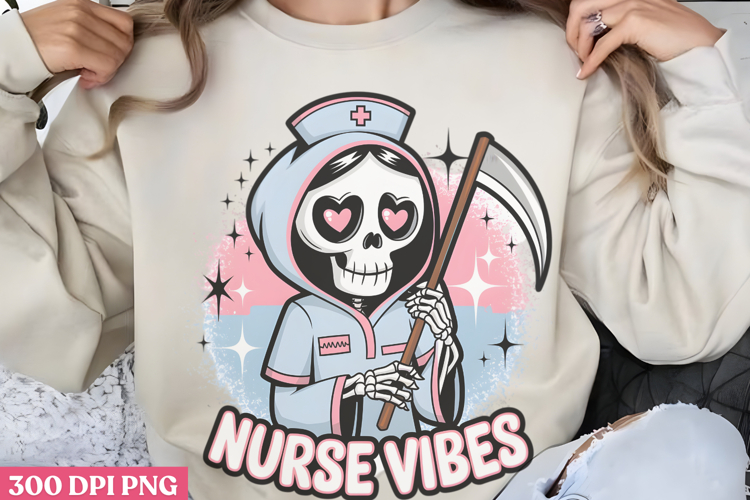 Nurse Vibes PNG, Cute Grim Sublimation PNG