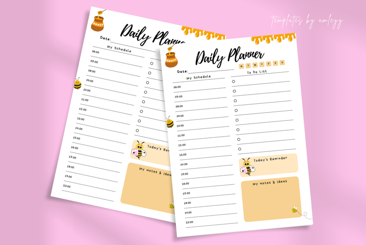 Cute Bee-Themed Daily Planner Template | Editable Canva