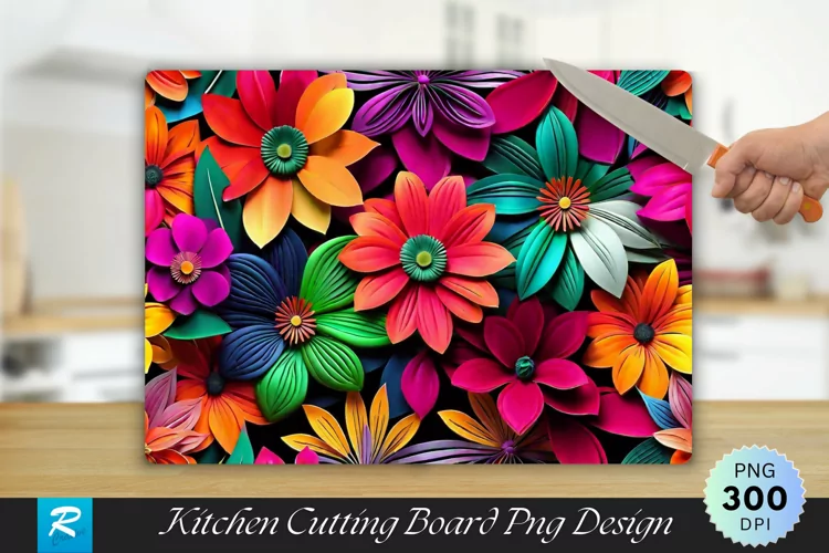 Colorful Floral Cutting Board Sublimation Design