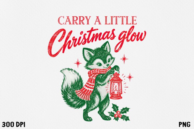 Vintage Christmas FoxLantern Retro Holiday Quote PNG example image 1