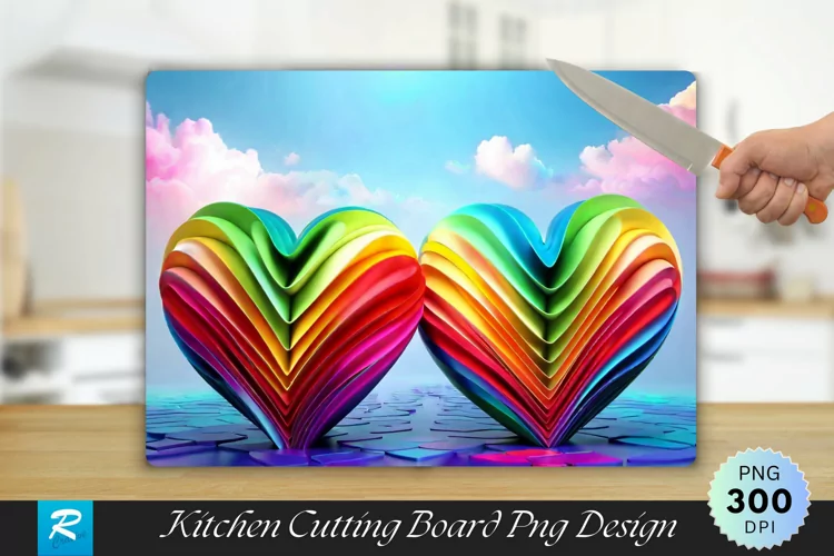3D Colorful Heart Cutting Board Sublimation Design