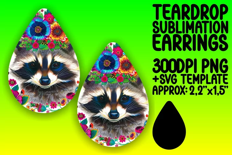 Sublimation Design: Colorful Raccoon with Floral Accents