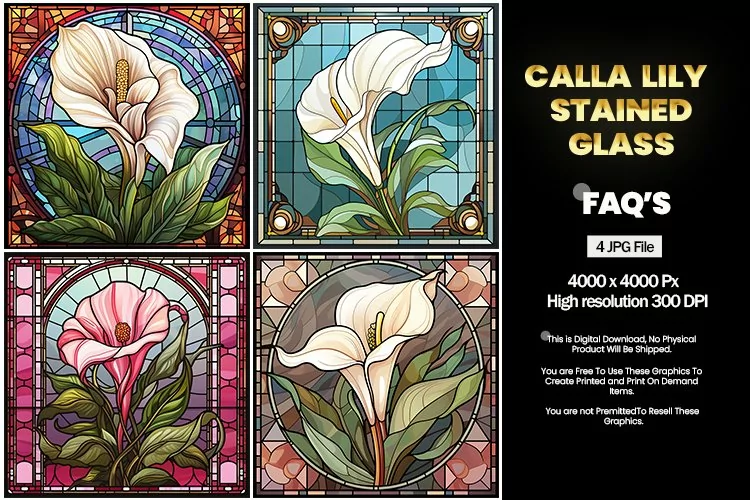Stained Glass Calla Lily Square Coaster - 04 Variations