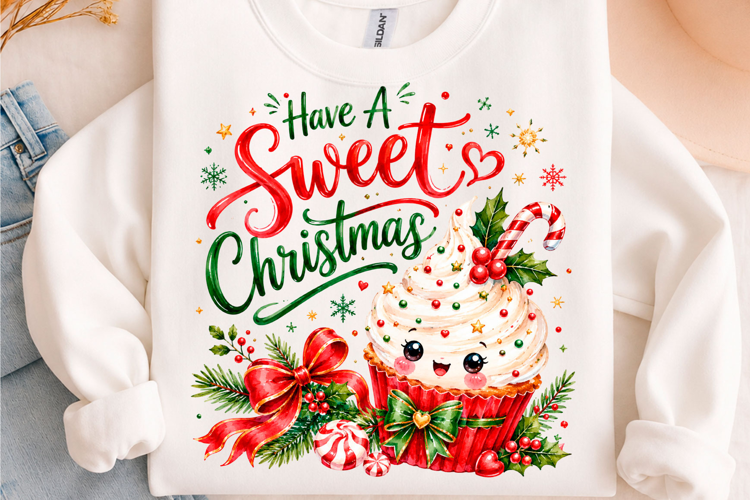 Sweet Christmas Cupcake Holiday T-Shirt Design