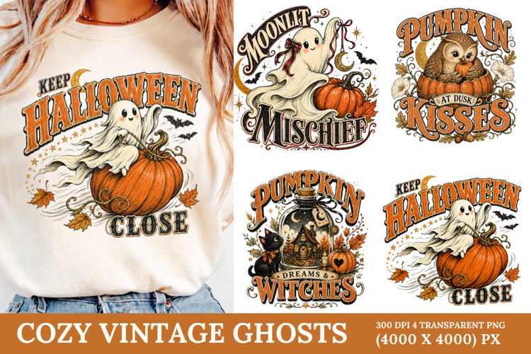 Cozy Vintage Ghosts PNG
