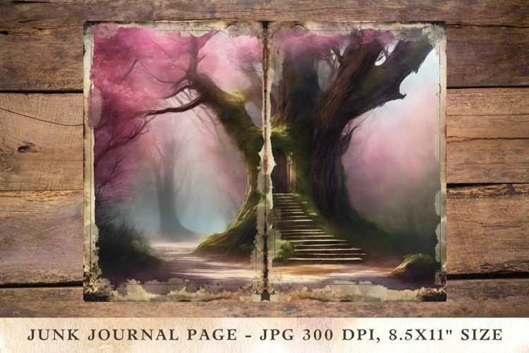Printable Junk Journal Pages pink fairy forest 1