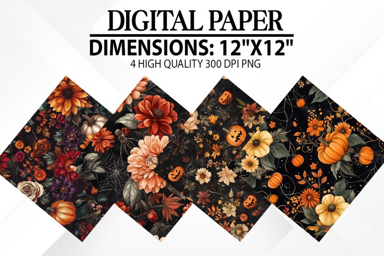 Halloween Flowers Digital Paper - Halloween Background