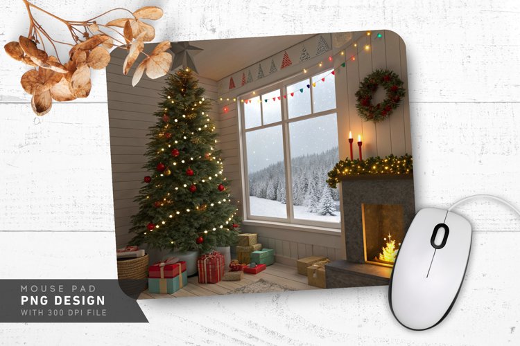 Christmas Cheer with Snowy View Mouse Pad PNG Design