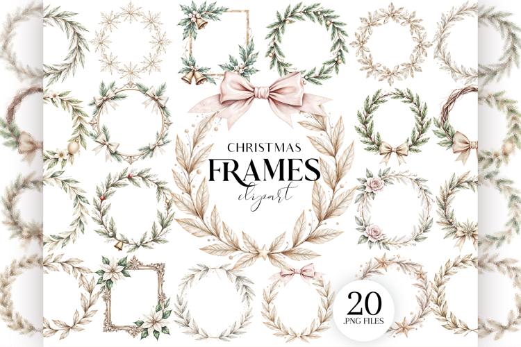 Elegant Christmas Frames Clipart, 20 PNG