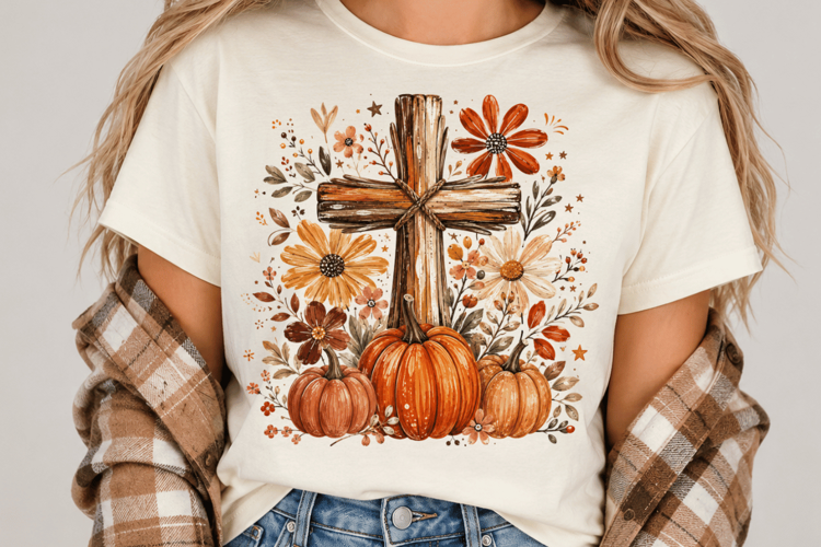 Christian Fall Cross PNG, Pumpkin Cross Sublimation, Autumn