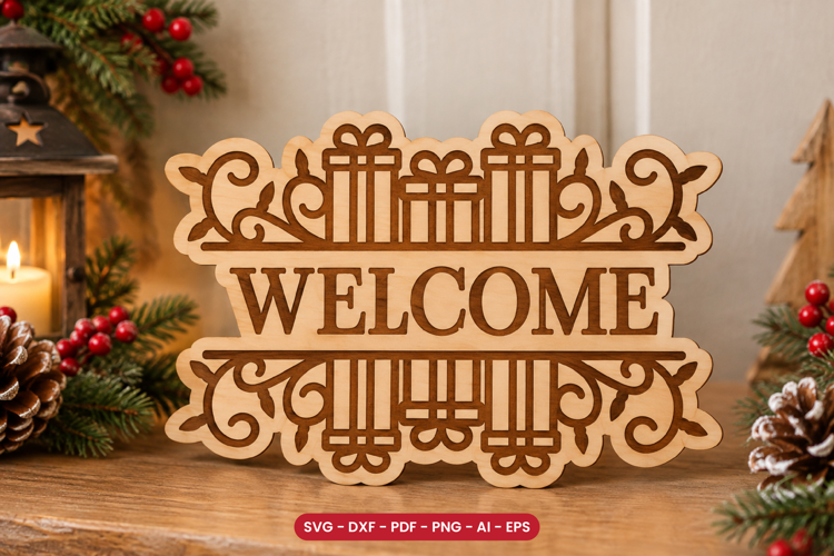 Christmas Welcome Sign SVG - Laser Cut Door Sign