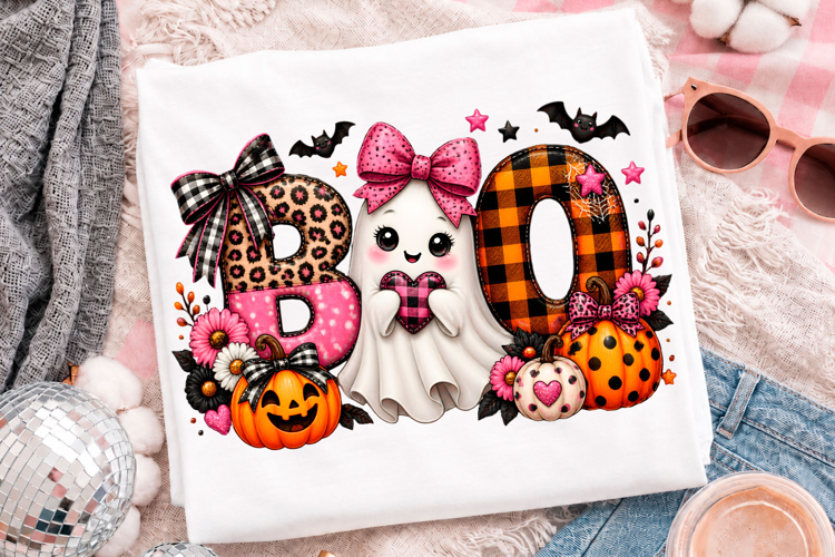Cute Pink Halloween Boo Ghost Pumpkin Spooky Season T-Shirt