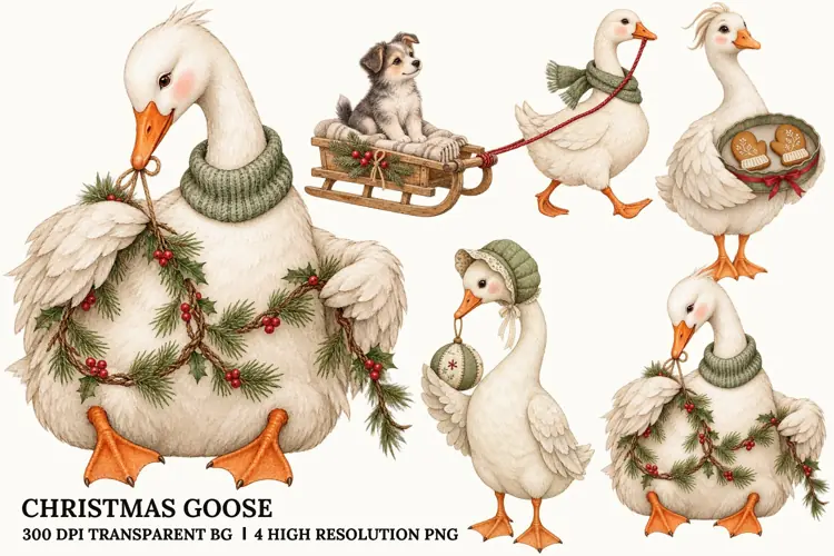Christmas Goose PNG, Cozy Winter Sublimation Designs