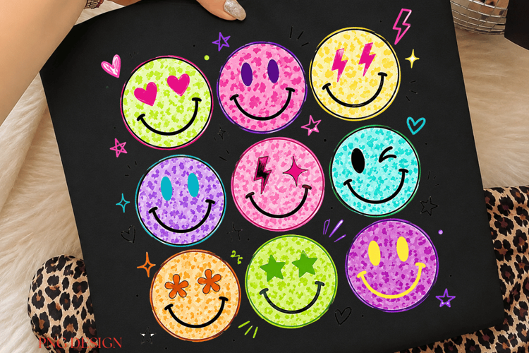 Colorful Smiley Faces PNG, Retro Happy Face Sublimation