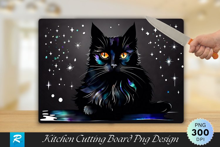Black Cat Cutting Board Sublimation Design example image 1