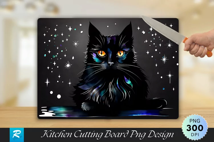 Black Cat Cutting Board Sublimation Design
